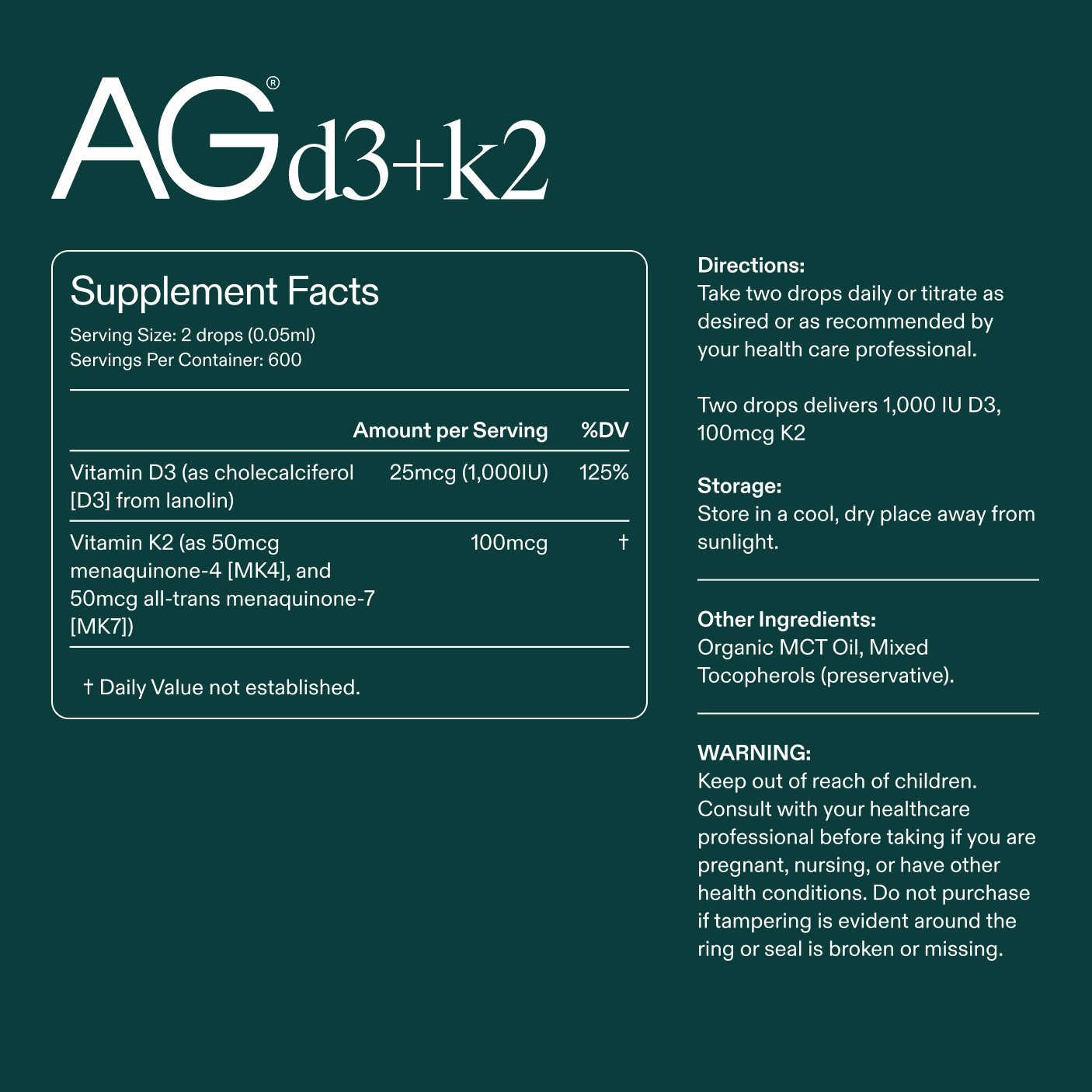 AG1： Vitamin D3+K2